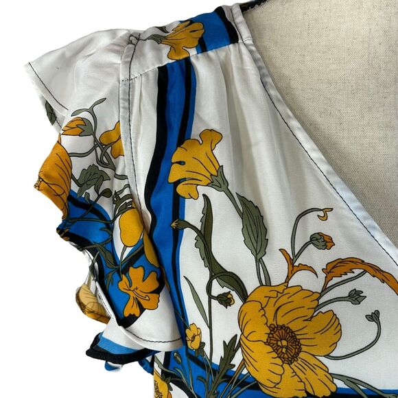 Gigi Parker X-Small Hi-Low Wrap Dress Floral Scarf V-Neck Ruffled Cap Sleeve New - Picture 4 of 13